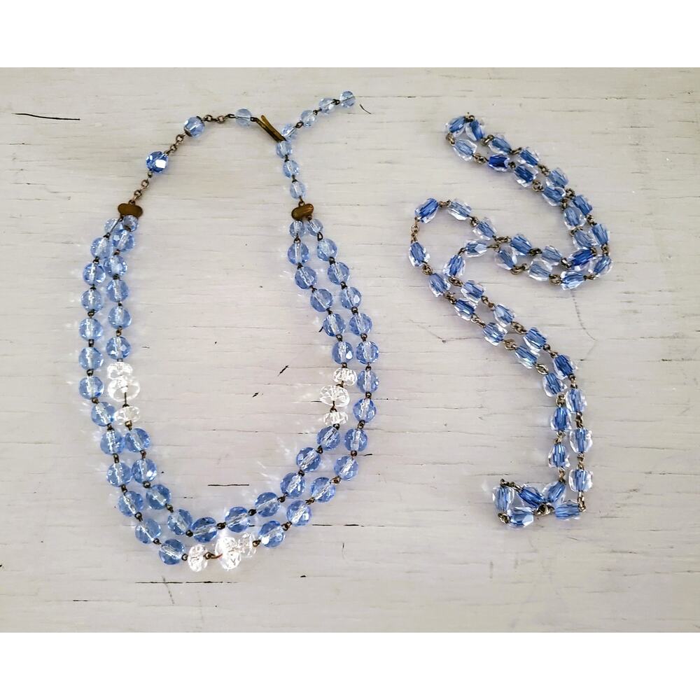 Vintage Blue Crystal  Bead Necklace Lot of 2